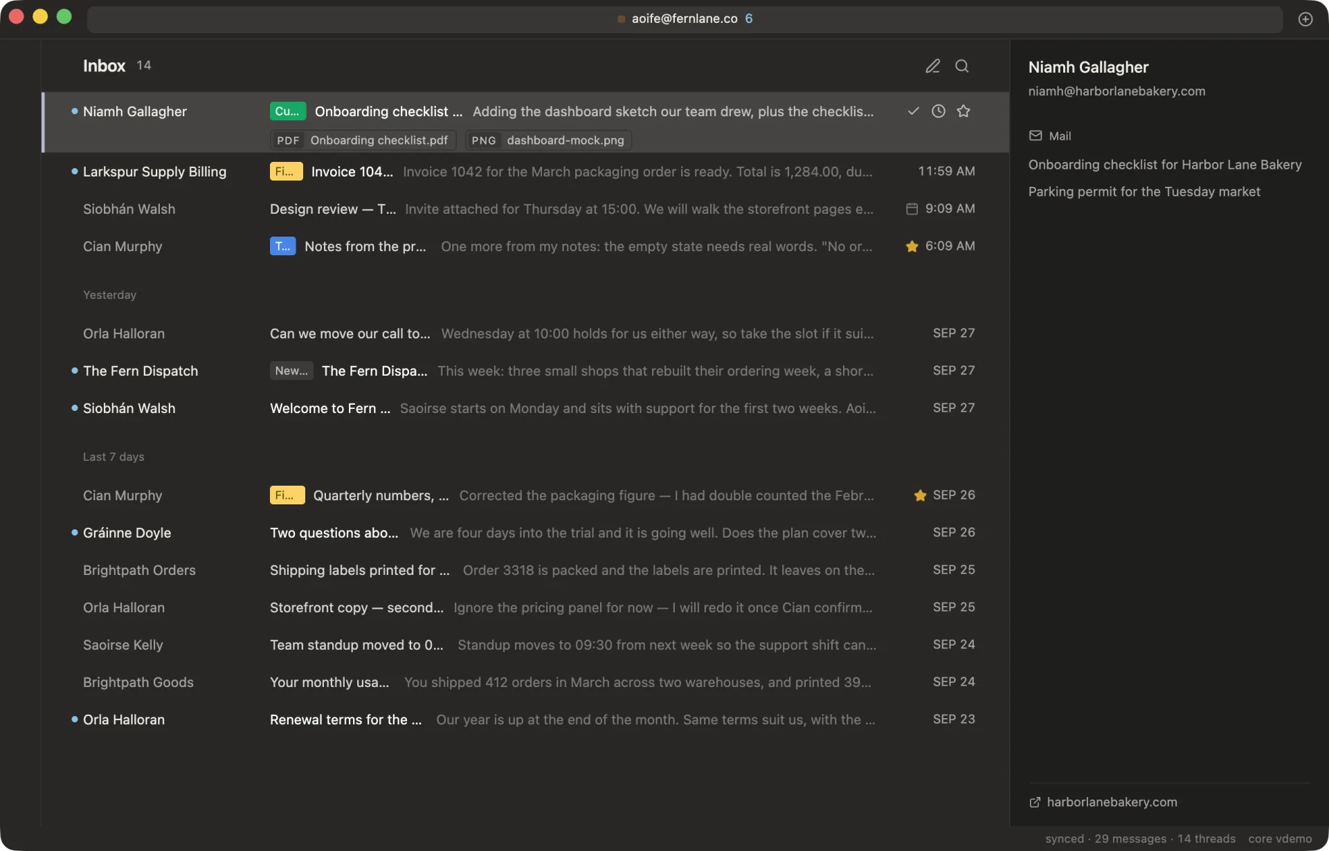 The Flick inbox with a conversation selected